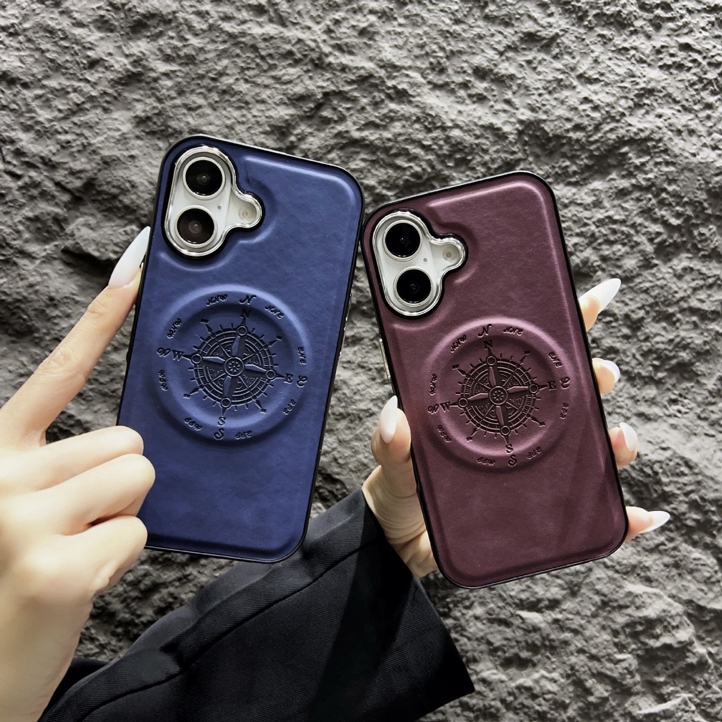 Leather Nautical Compass Magnetic Anti-fall Phone Case