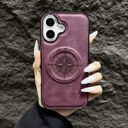 Leather Nautical Compass Magnetic Anti-fall Phone Case