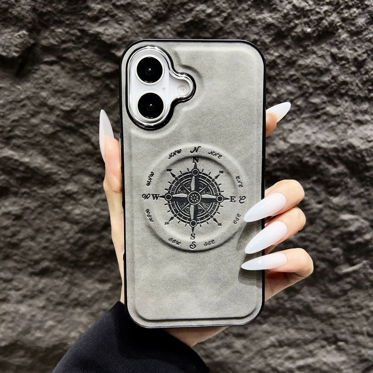 Leather Nautical Compass Magnetic Anti-fall Phone Case