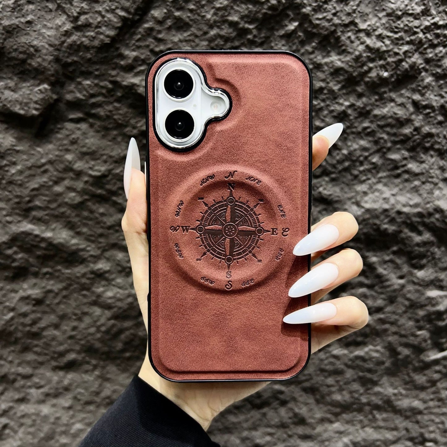 Leather Nautical Compass Magnetic Anti-fall Phone Case
