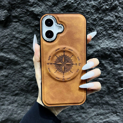 Leather Nautical Compass Magnetic Anti-fall Phone Case