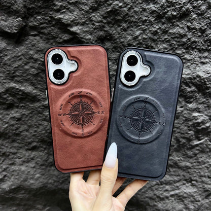 Leather Nautical Compass Magnetic Anti-fall Phone Case
