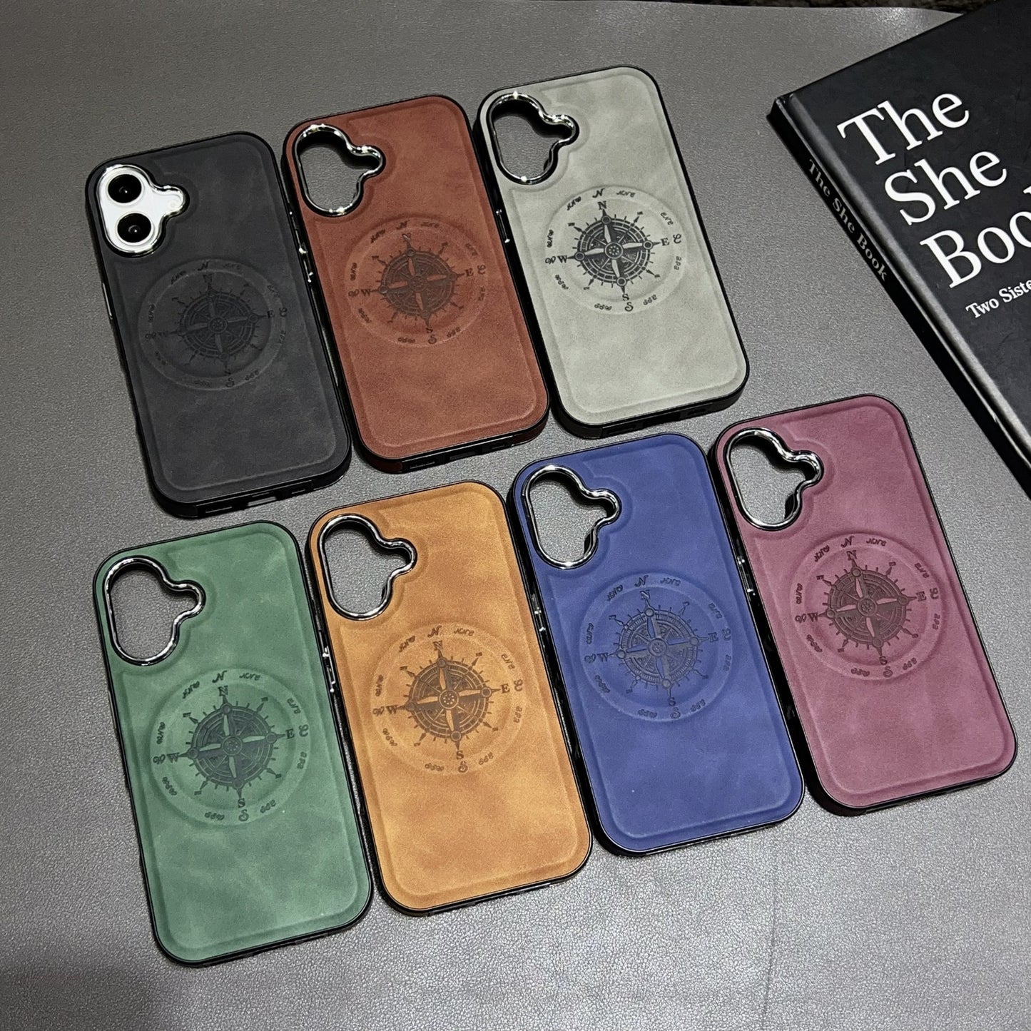 Leather Nautical Compass Magnetic Anti-fall Phone Case