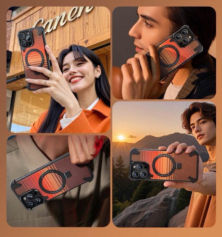 Kevlar Carbon Fiber Pattern Magnetic Bracket Phone Case