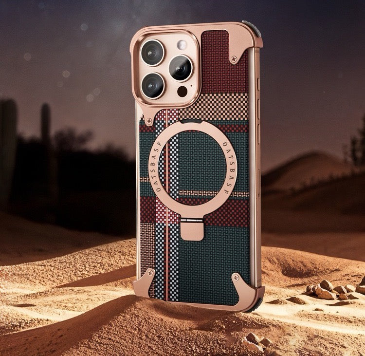 Kevlar Carbon Fiber Pattern Magnetic Bracket Phone Case