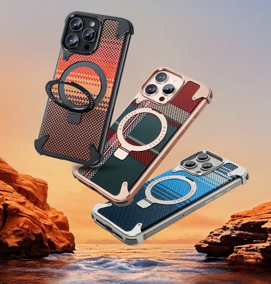 Kevlar Carbon Fiber Pattern Magnetic Bracket Phone Case