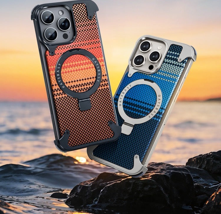 Kevlar Carbon Fiber Pattern Magnetic Bracket Phone Case