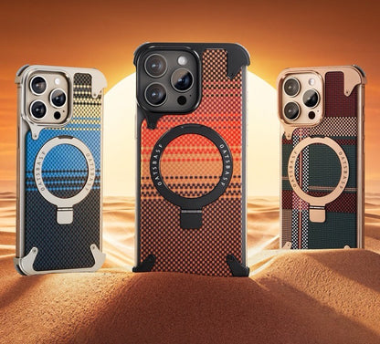 Kevlar Carbon Fiber Pattern Magnetic Bracket Phone Case