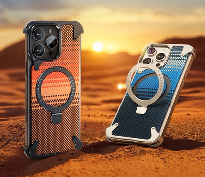 Kevlar Carbon Fiber Pattern Magnetic Bracket Phone Case