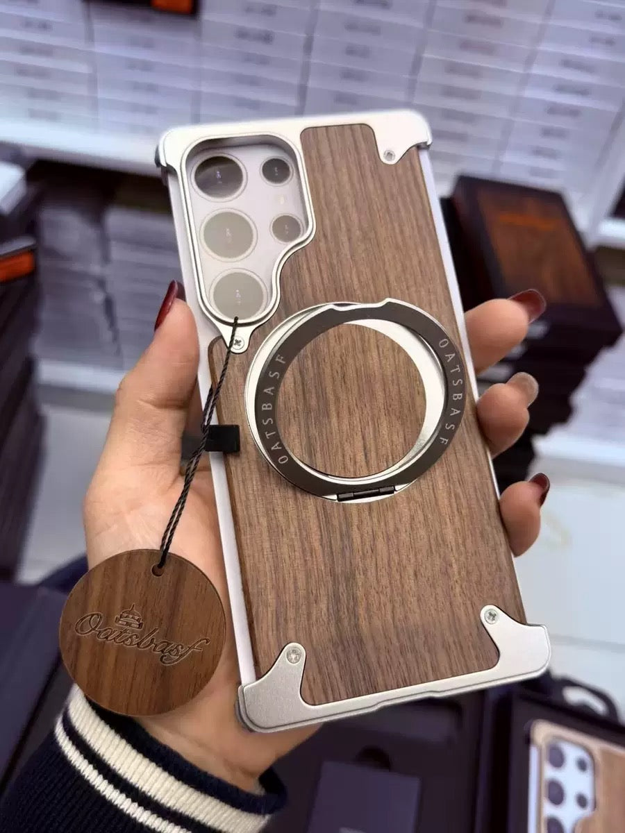 Luxury Designed Magnetic Walnut Metal Phone Case