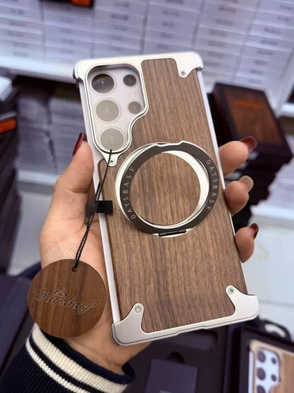 Luxury Designed Magnetic Walnut Metal Phone Case