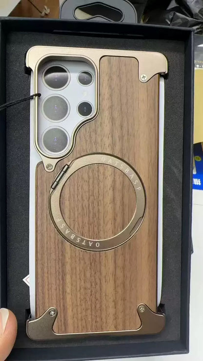 Luxury Designed Magnetic Walnut Metal Phone Case