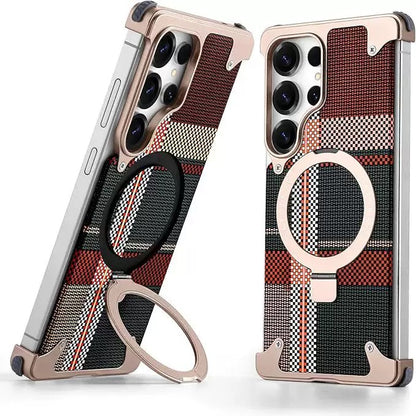 Kevlar Carbon Fiber Pattern Magnetic Bracket Phone Case
