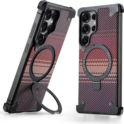 Kevlar Carbon Fiber Pattern Magnetic Bracket Phone Case