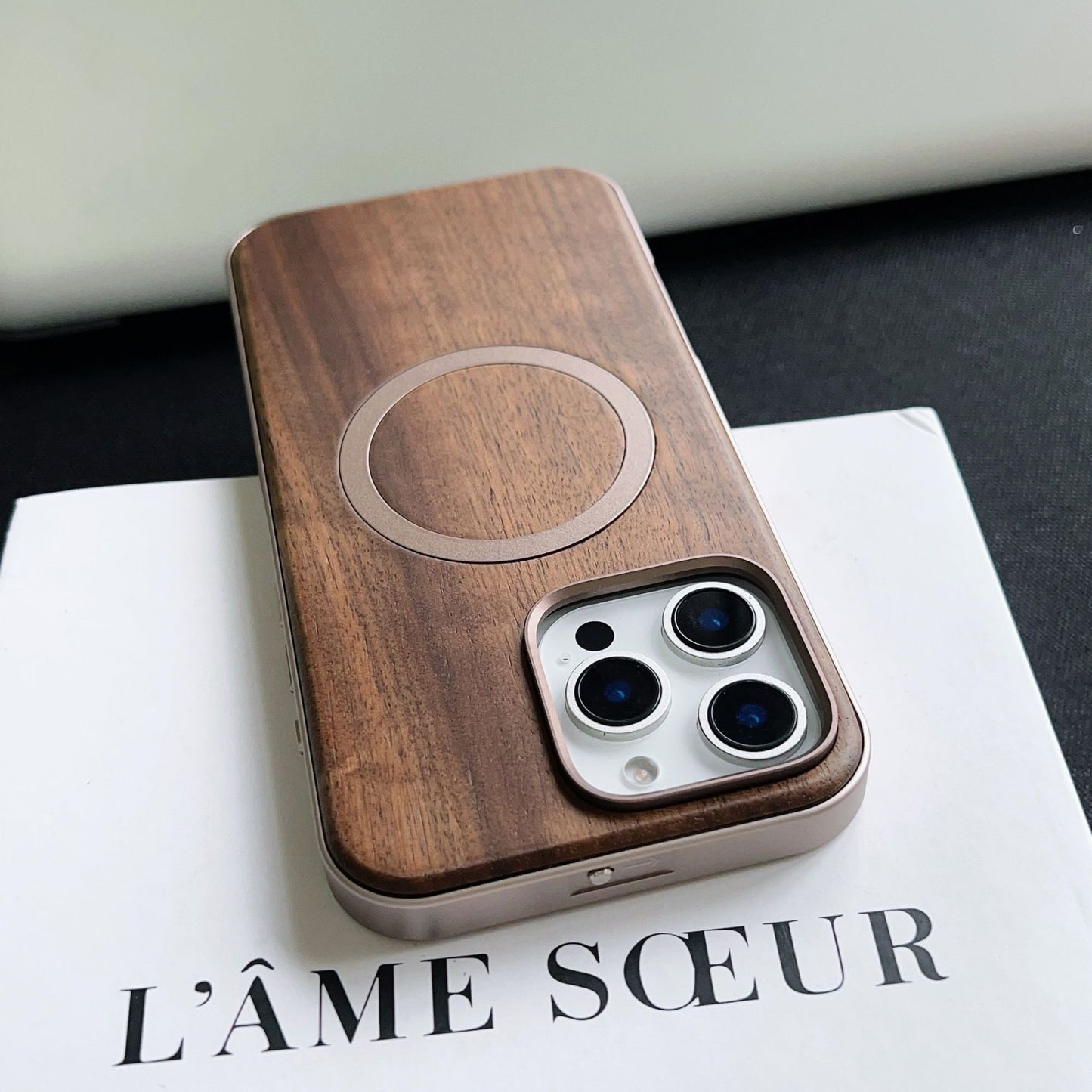 Walnut Metal Snap Frame Magnetic Phone Case