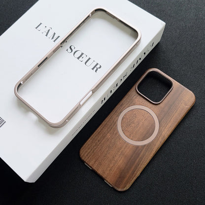 Walnut Metal Snap Frame Magnetic Phone Case