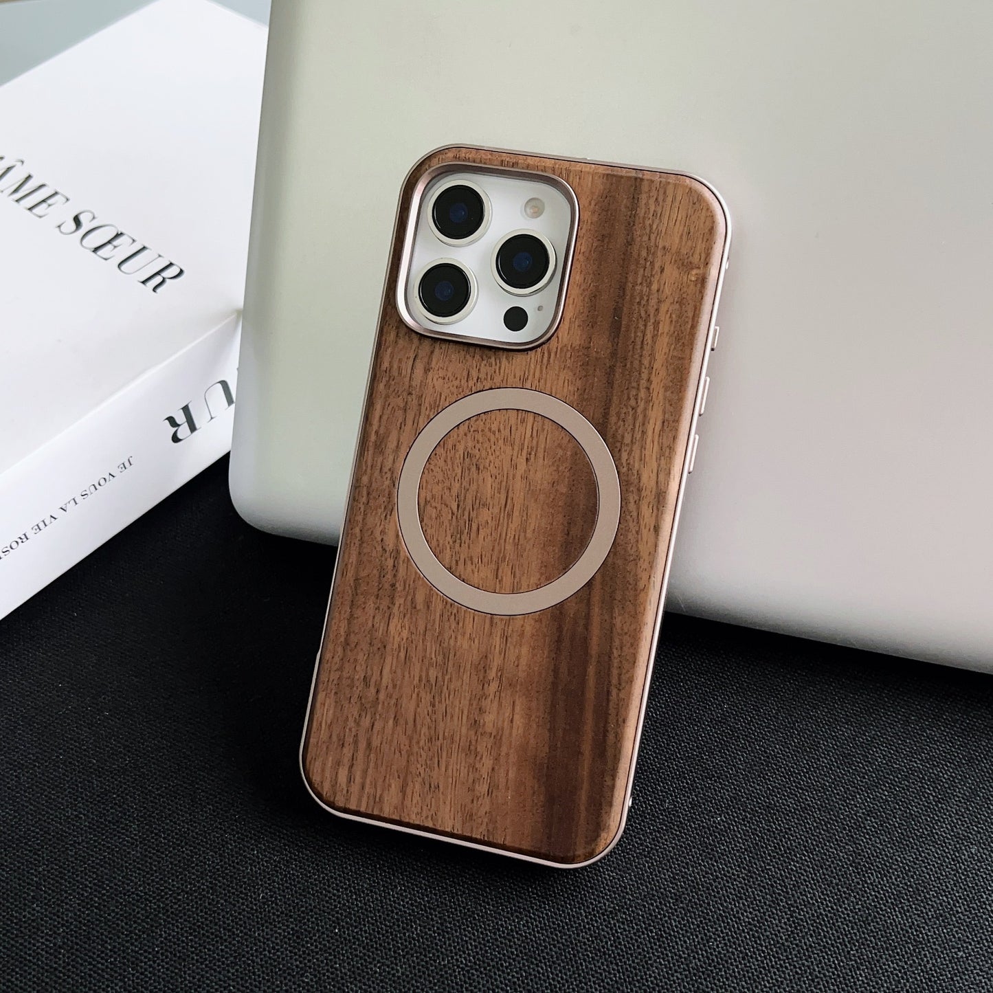 Walnut Metal Snap Frame Magnetic Phone Case
