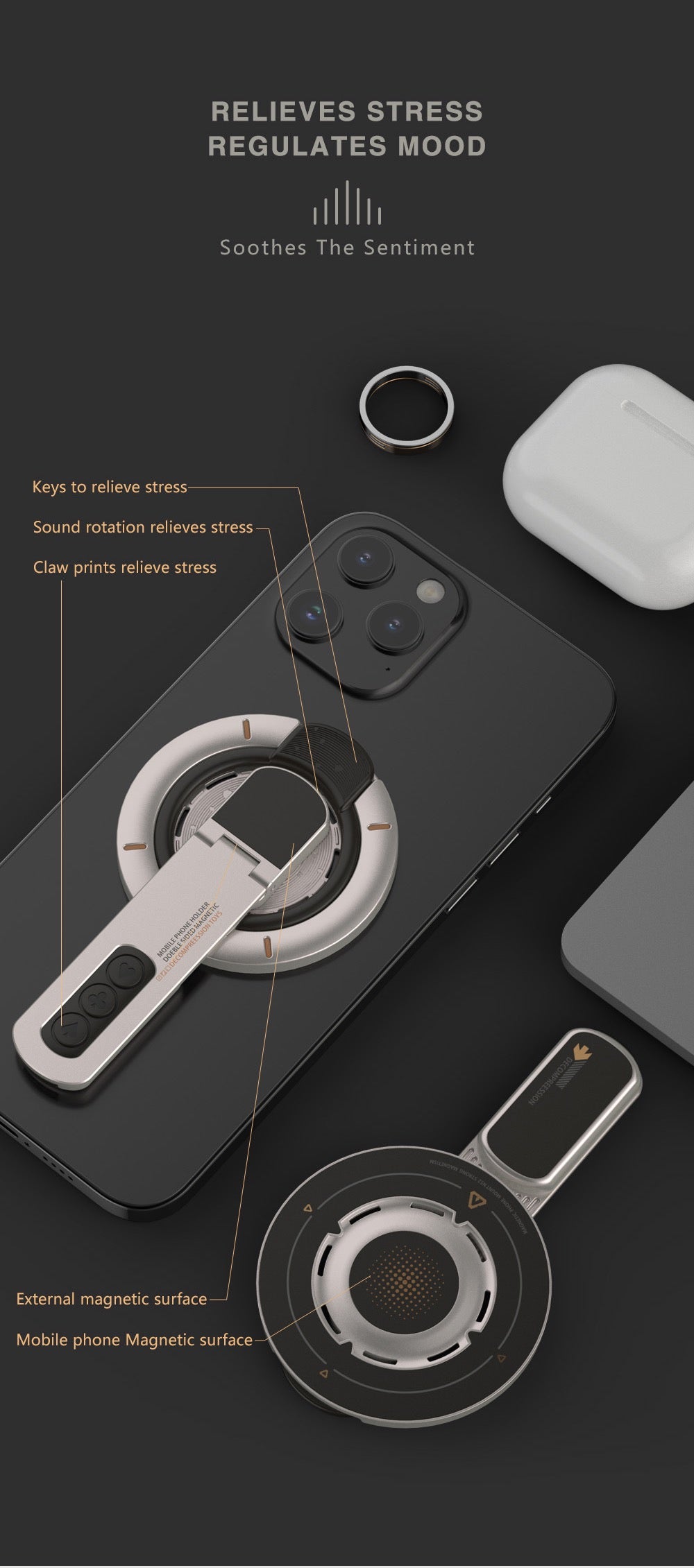 Double-sided Magnetic Ring Decompression Mobile Phone Holder