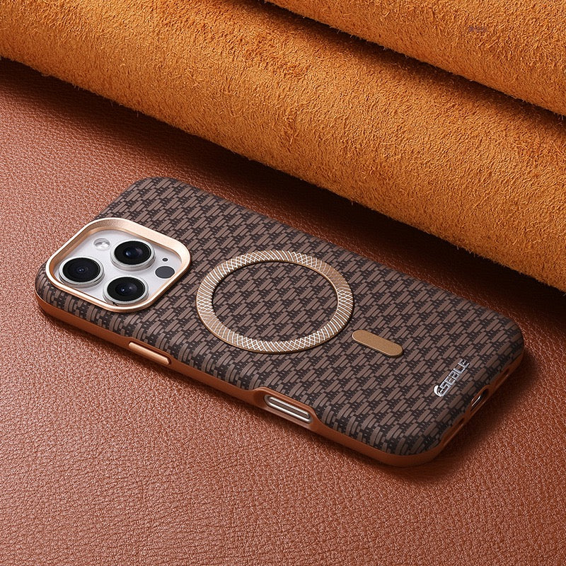 Premium Triangle Pattern Leather Magnetic Phone Case