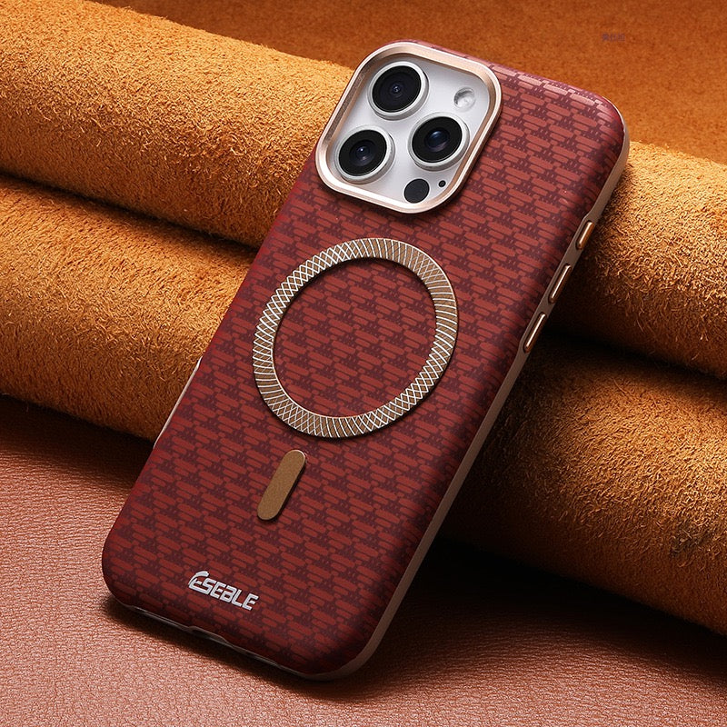 Premium Triangle Pattern Leather Magnetic Phone Case
