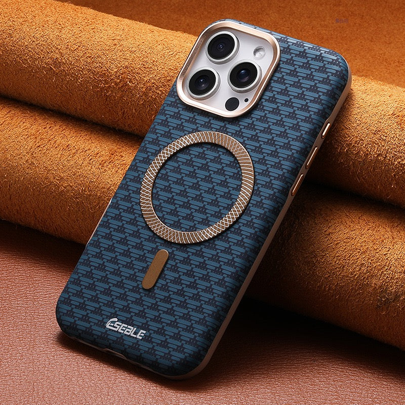 Premium Triangle Pattern Leather Magnetic Phone Case