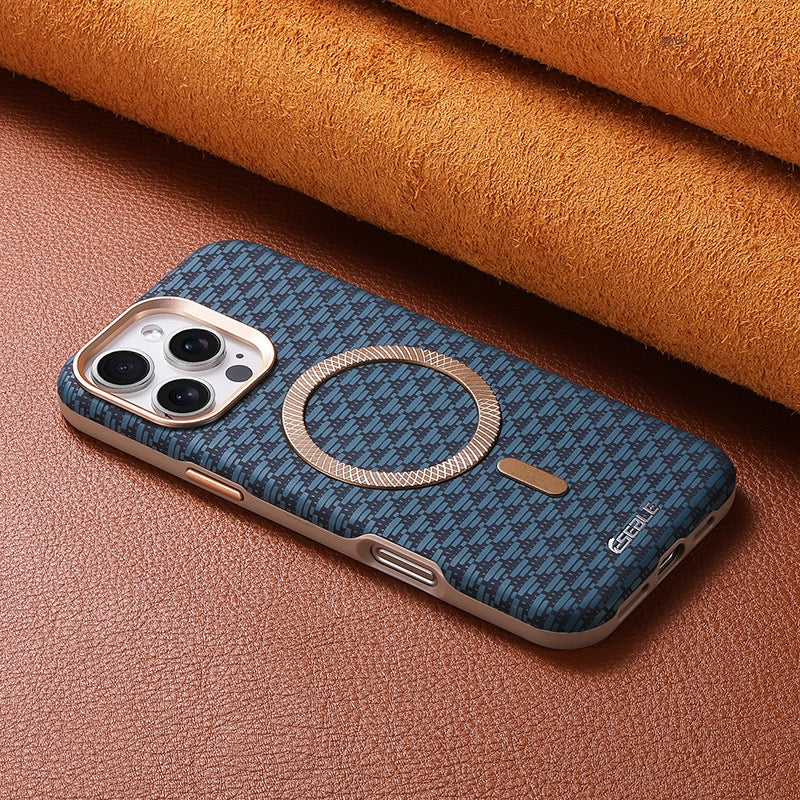 Premium Triangle Pattern Leather Magnetic Phone Case