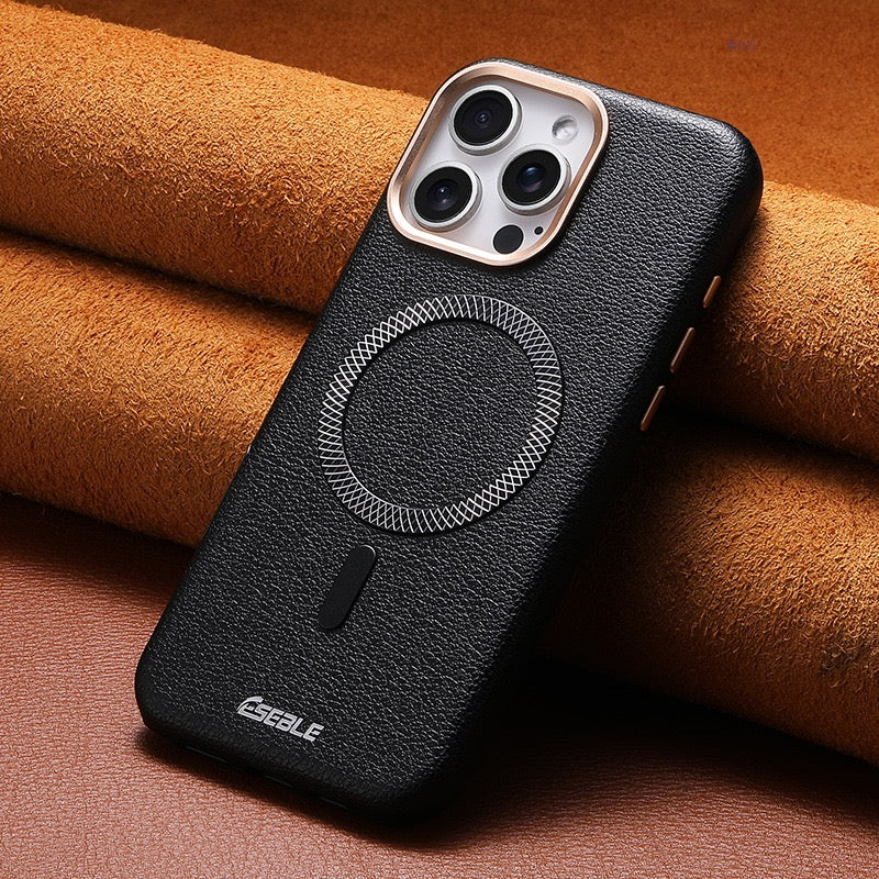 Litchi leather magnetic drop-resistant phone case