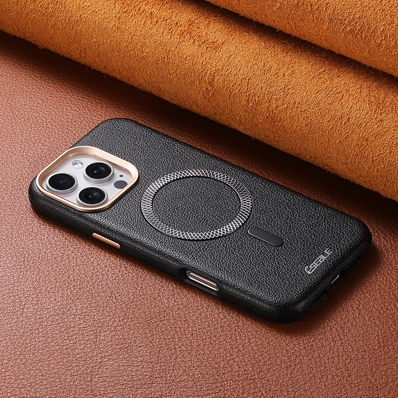 Litchi leather magnetic drop-resistant phone case