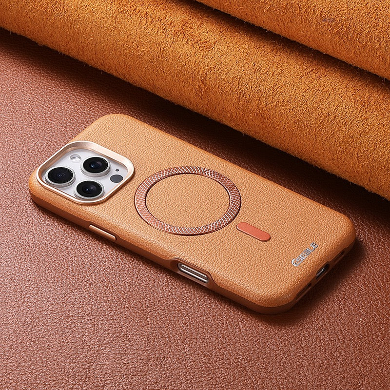 Litchi leather magnetic drop-resistant phone case