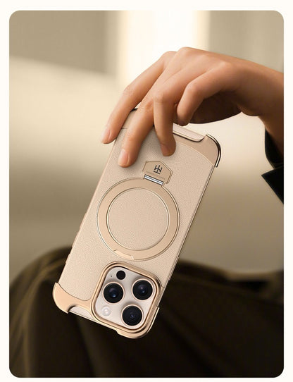 Brand New Plain Leather Borderless Magnetic Bracket Mobile Phone Case