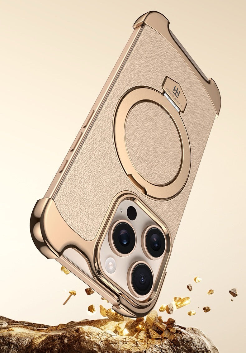 Brand New Plain Leather Borderless Magnetic Bracket Mobile Phone Case