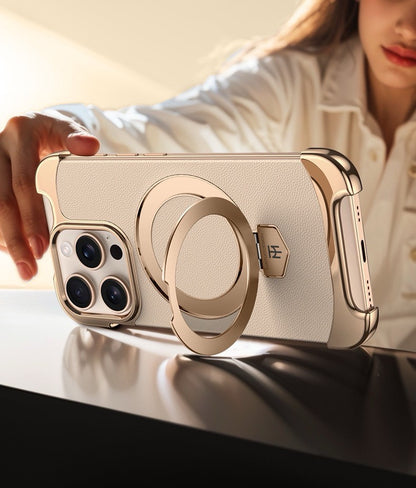 Brand New Plain Leather Borderless Magnetic Bracket Mobile Phone Case