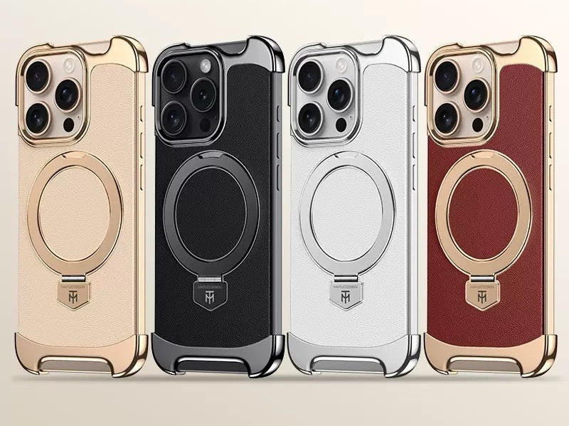 Brand New Plain Leather Borderless Magnetic Bracket Mobile Phone Case