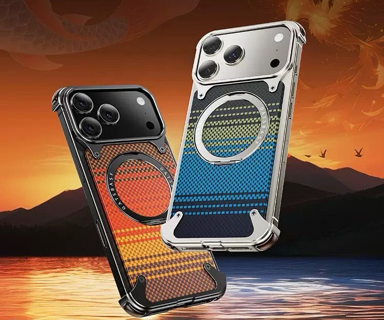 Kevlar Carbon Fiber Pattern Magnetic Bracket Phone Case