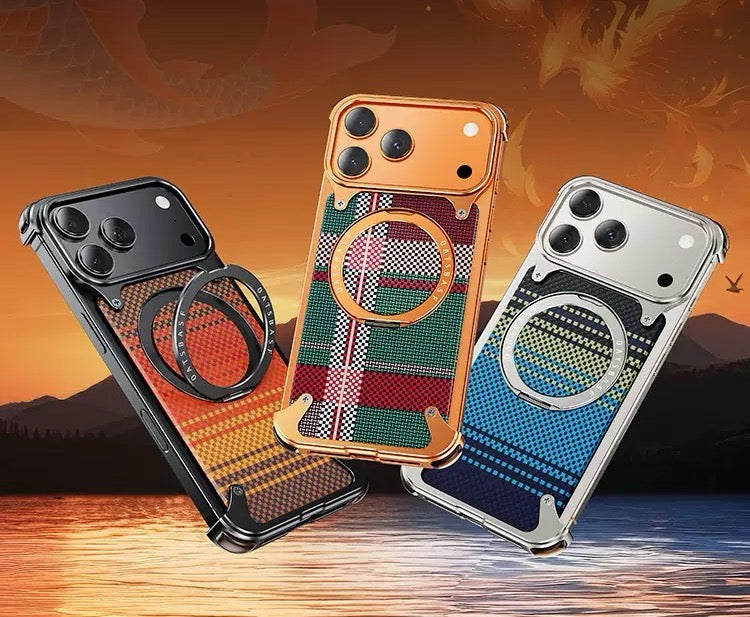 Kevlar Carbon Fiber Pattern Magnetic Bracket Phone Case