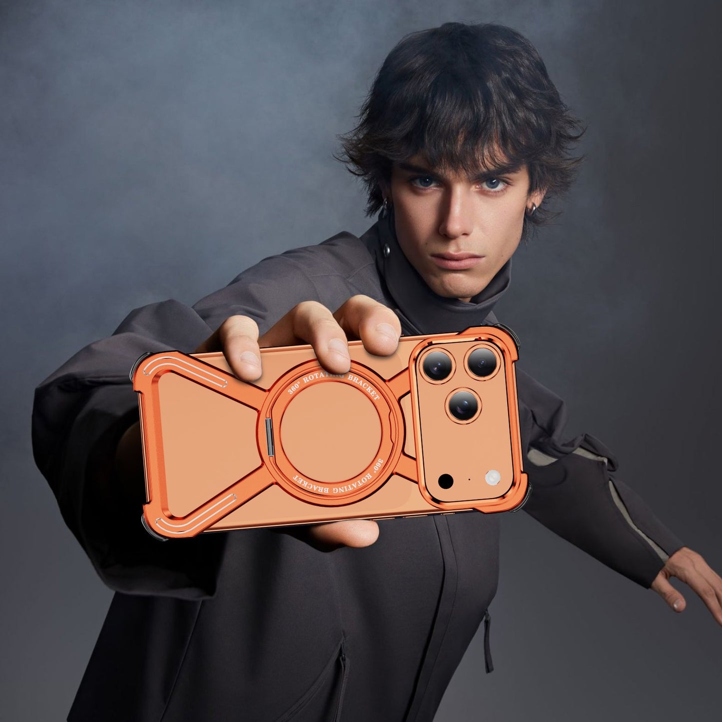 New Skeleton Metal Rotating Bracket Magnetic Phone Case