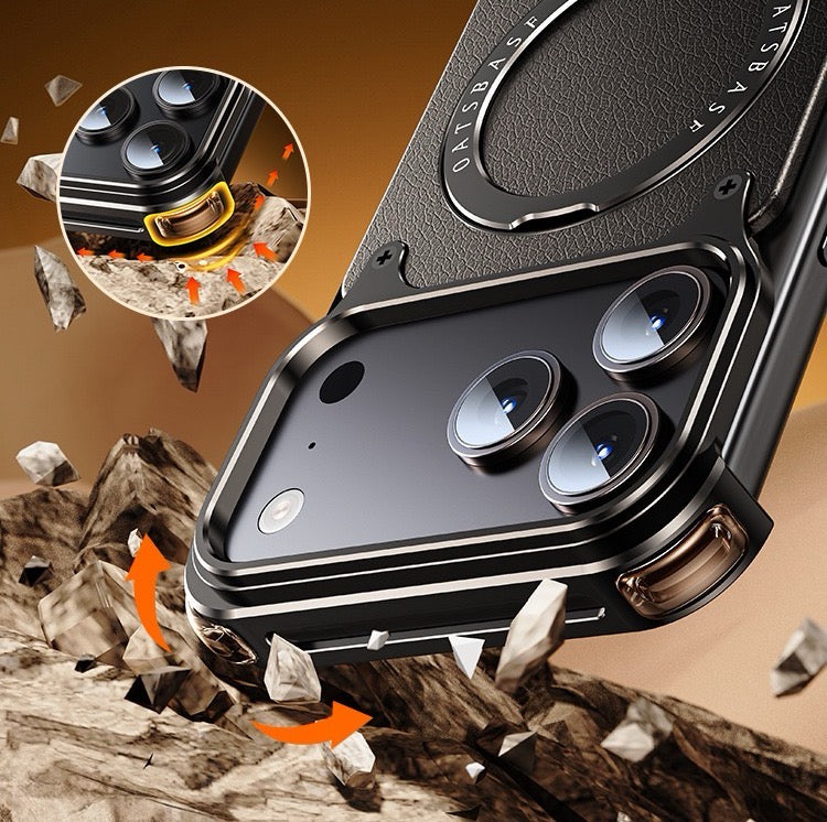 Luxury Genuine Leather Frameless Rotating Stand Phone Case