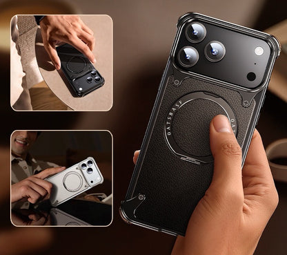 Luxury Genuine Leather Frameless Rotating Stand Phone Case