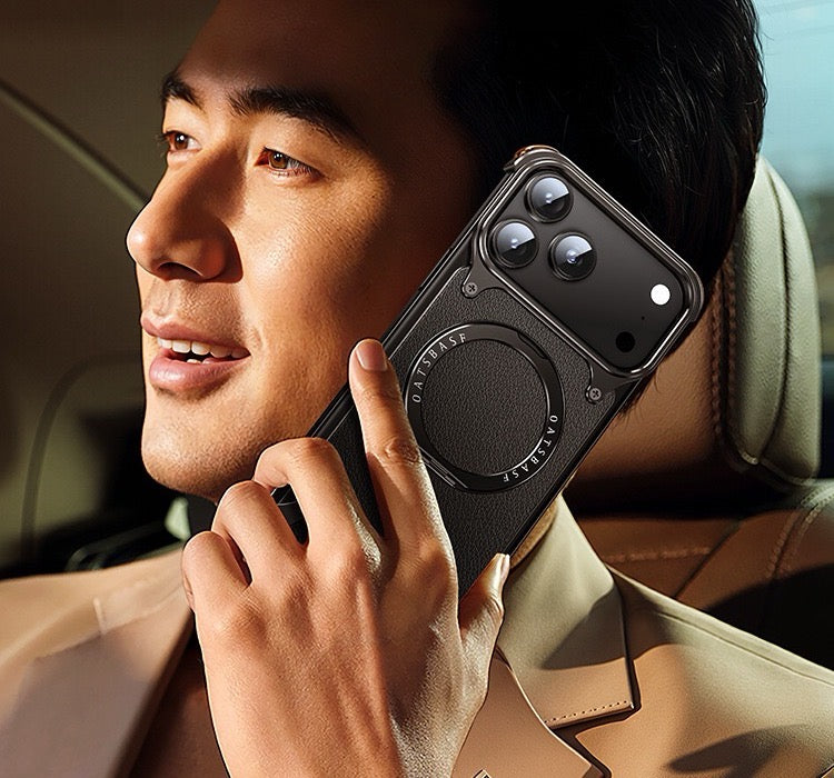 Luxury Genuine Leather Frameless Rotating Stand Phone Case