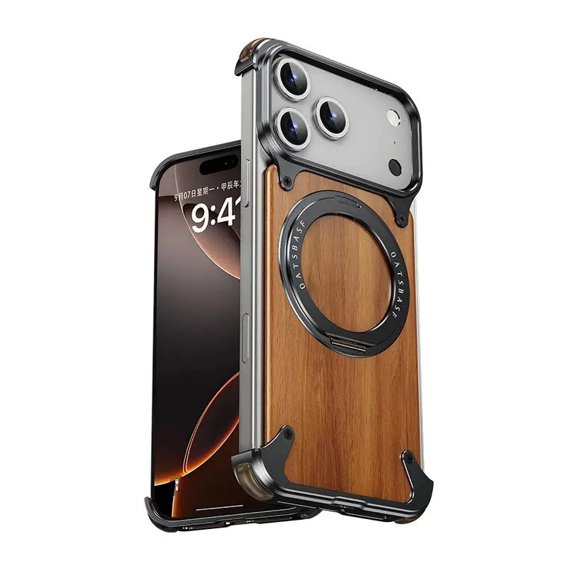 Luxury Designed Magnetic Walnut Metal Phone Case