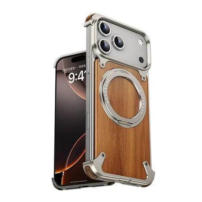 Luxury Designed Magnetic Walnut Metal Phone Case