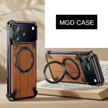 Luxury Designed Magnetic Walnut Metal Phone Case