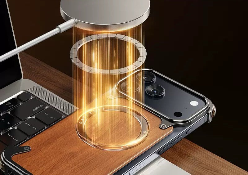 Luxury Designed Magnetic Walnut Metal Phone Case