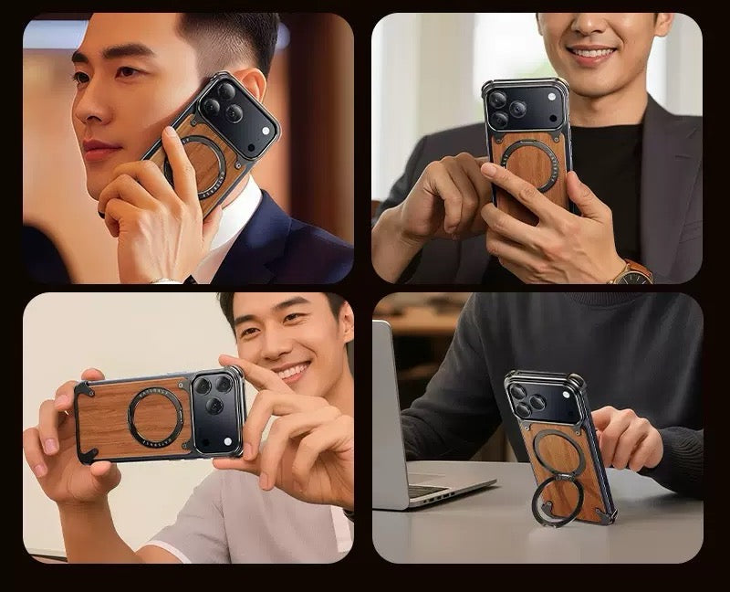 Luxury Designed Magnetic Walnut Metal Phone Case