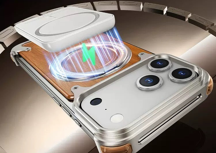 Luxury Designed Magnetic Walnut Metal Phone Case