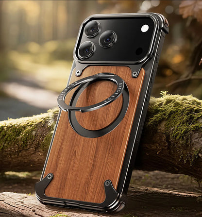 Luxury Designed Magnetic Walnut Metal Phone Case