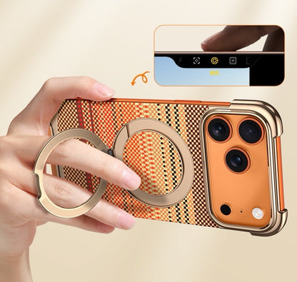 Noble Artistic Frame Carbon Fiber Pattern Magnetic Bracket Phone Case