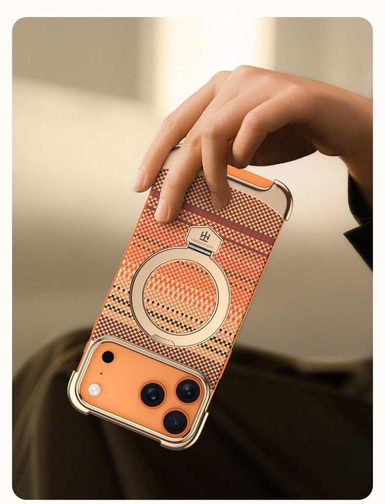 Noble Artistic Frame Carbon Fiber Pattern Magnetic Bracket Phone Case