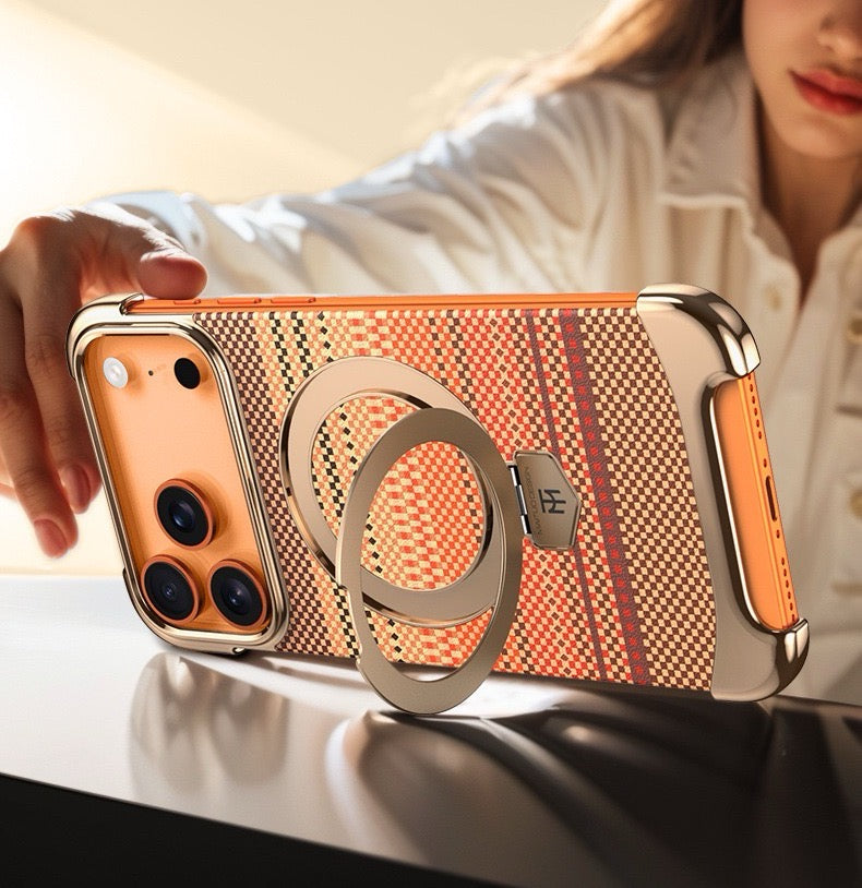 Noble Artistic Frame Carbon Fiber Pattern Magnetic Bracket Phone Case