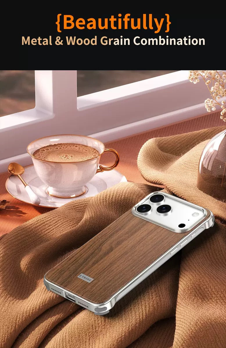 Metal Frameless Wood Grain Magnetic Phone Case